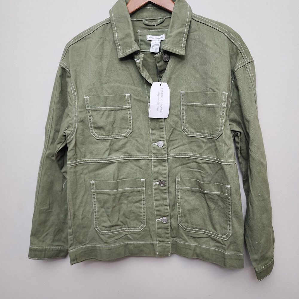 Better Together Jacket Shacket Button Up Shirt Size‎ Small Army Green
